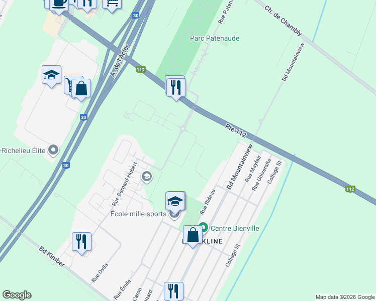 map of restaurants, bars, coffee shops, grocery stores, and more near 4220 Rue Olivier-Fournier in Longueuil