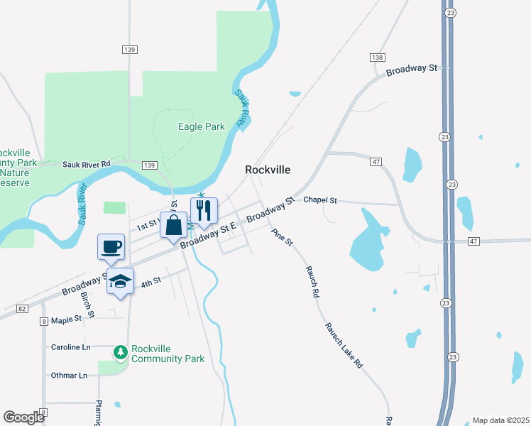 map of restaurants, bars, coffee shops, grocery stores, and more near Pine Street in Rockville