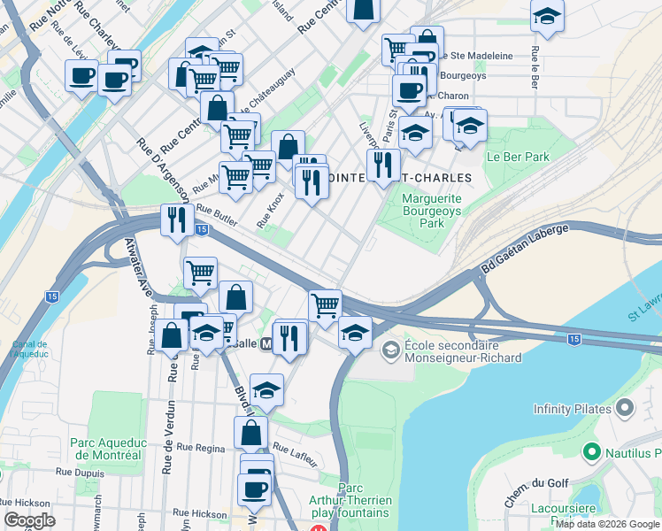 map of restaurants, bars, coffee shops, grocery stores, and more near 2680 Rue de Rushbrooke in Montrã©Al