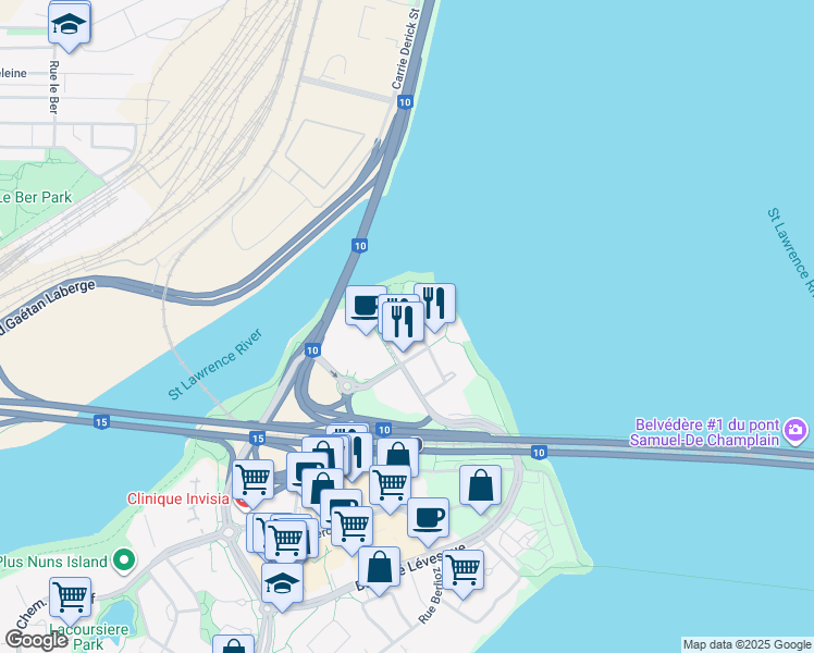 map of restaurants, bars, coffee shops, grocery stores, and more near 150 Rue de la Rotonde in Montréal