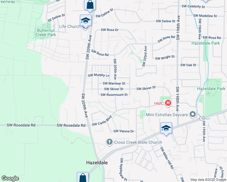map of restaurants, bars, coffee shops, grocery stores, and more near 20619 Southwest Skiver Street in Beaverton