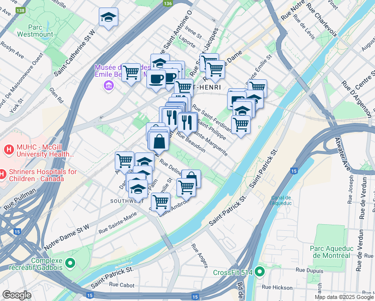 map of restaurants, bars, coffee shops, grocery stores, and more near in Montreal