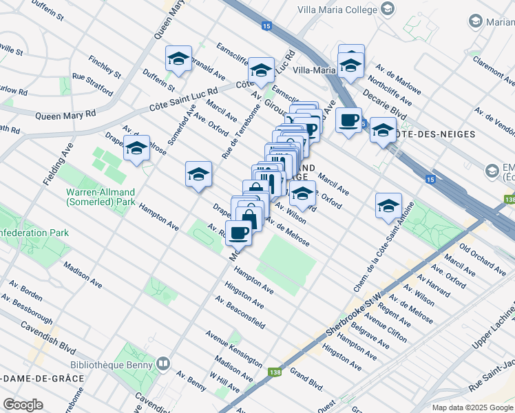 map of restaurants, bars, coffee shops, grocery stores, and more near 4315 Avenue de Melrose in Montréal