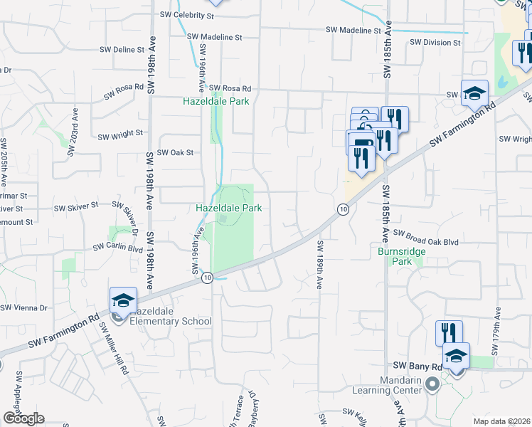 map of restaurants, bars, coffee shops, grocery stores, and more near 19230 Southwest Prospect Place in Beaverton