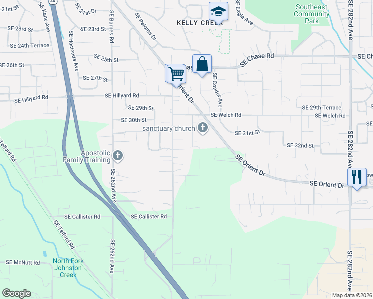 map of restaurants, bars, coffee shops, grocery stores, and more near 4505 Southeast 33rd Court in Gresham
