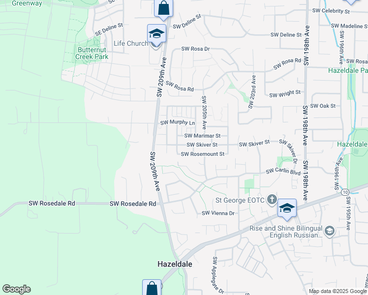 map of restaurants, bars, coffee shops, grocery stores, and more near 20757 Southwest Skiver Street in Beaverton