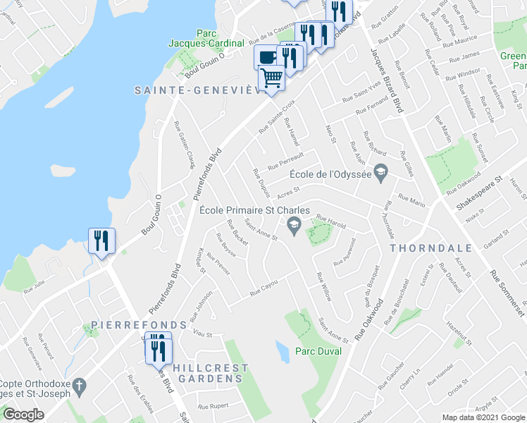 map of restaurants, bars, coffee shops, grocery stores, and more near 4379 Rue Champagne in Montréal