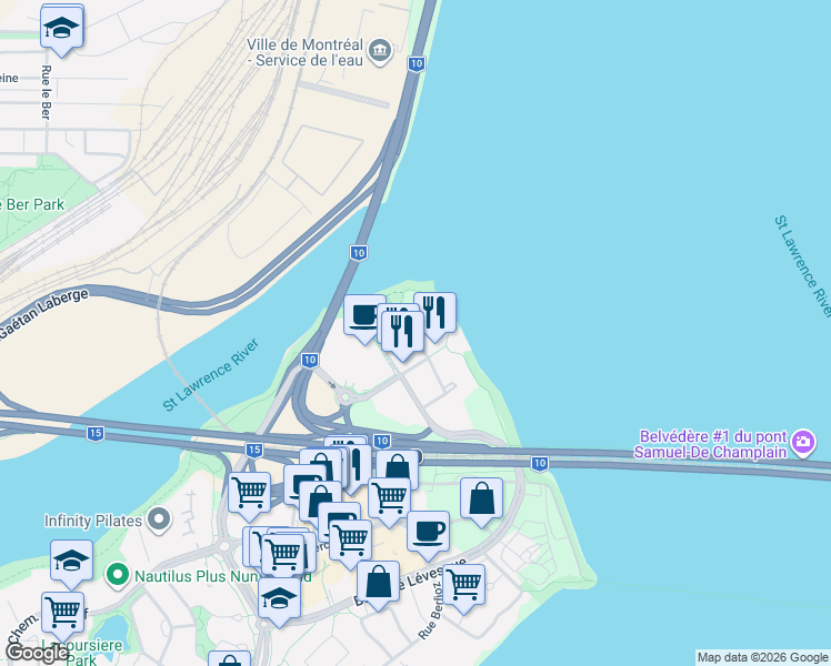 map of restaurants, bars, coffee shops, grocery stores, and more near 131 Rue de la Rotonde in Montréal
