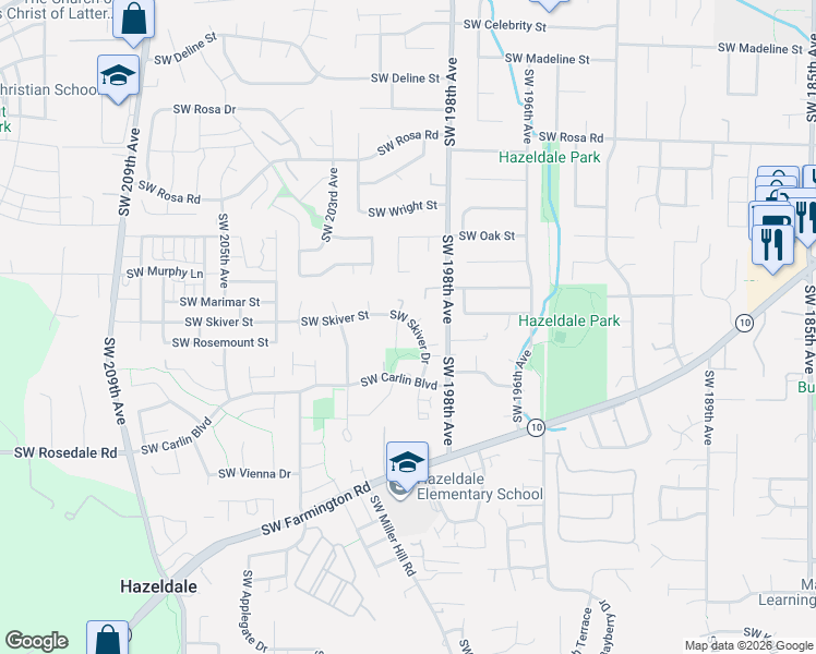map of restaurants, bars, coffee shops, grocery stores, and more near 6404 Southwest Skiver Drive in Aloha