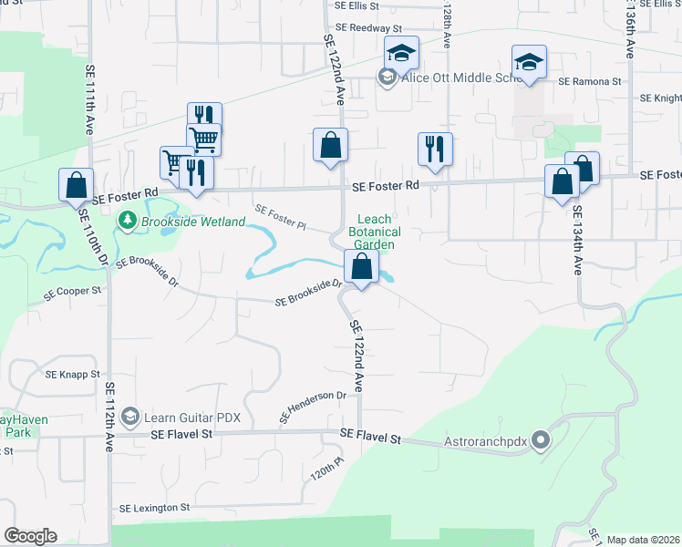 map of restaurants, bars, coffee shops, grocery stores, and more near 6701 Southeast 122nd Avenue in Portland