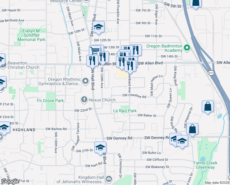 map of restaurants, bars, coffee shops, grocery stores, and more near 6369 Southwest Lombard Avenue in Beaverton