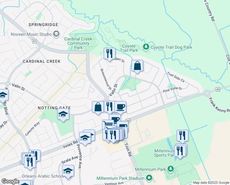 map of restaurants, bars, coffee shops, grocery stores, and more near in Ottawa