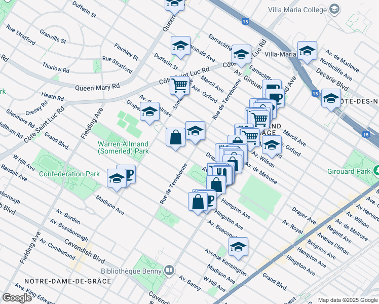 map of restaurants, bars, coffee shops, grocery stores, and more near 5873 Rue de Terrebonne in Montréal