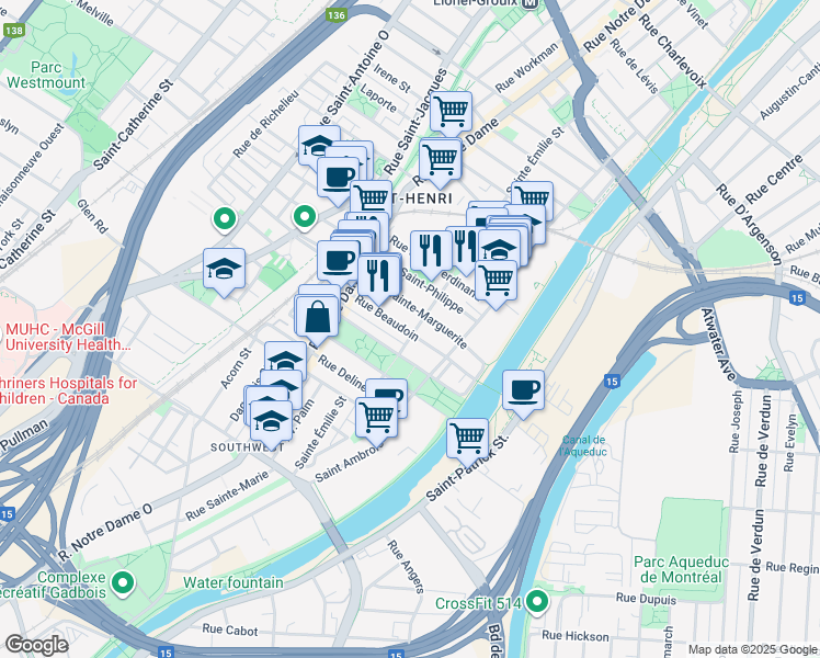 map of restaurants, bars, coffee shops, grocery stores, and more near in Montreal