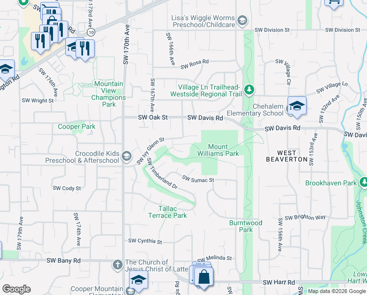 map of restaurants, bars, coffee shops, grocery stores, and more near 6340 Southwest 166th Place in Beaverton