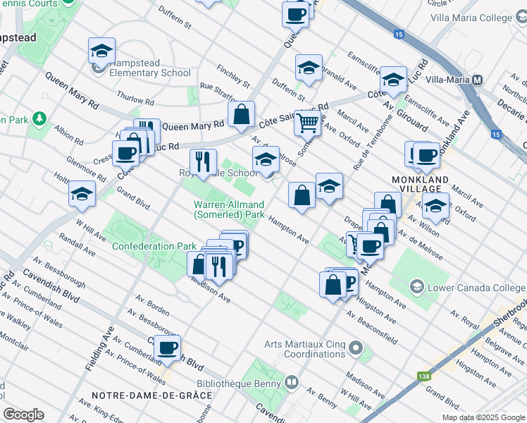 map of restaurants, bars, coffee shops, grocery stores, and more near 5995 Somerled Avenue in Montreal