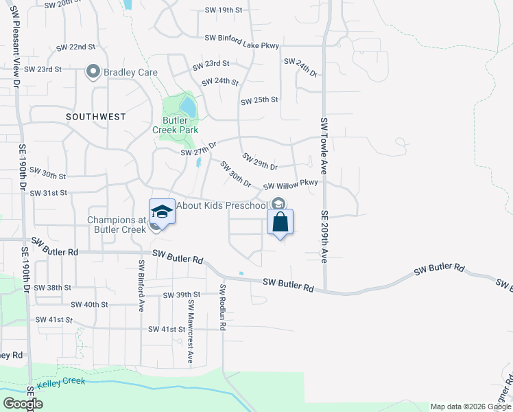 map of restaurants, bars, coffee shops, grocery stores, and more near 1990 Southwest Willow Parkway in Gresham