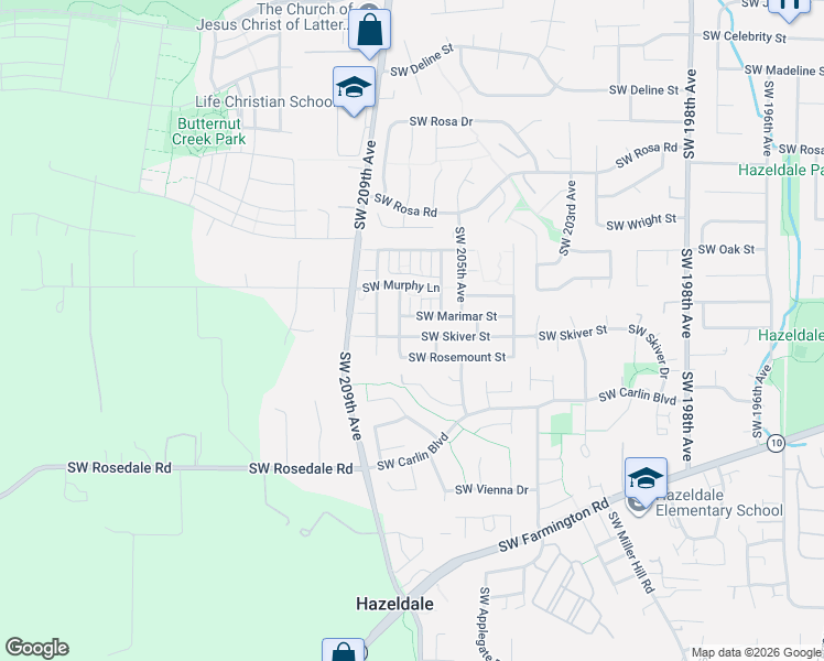 map of restaurants, bars, coffee shops, grocery stores, and more near 20781 Southwest Skiver Street in Beaverton