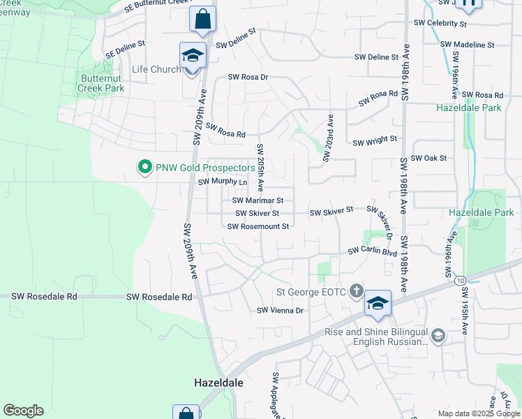 map of restaurants, bars, coffee shops, grocery stores, and more near 20619 Southwest Skiver Street in Beaverton