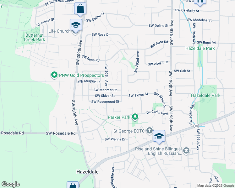 map of restaurants, bars, coffee shops, grocery stores, and more near 20451 Southwest Skiver Street in Beaverton