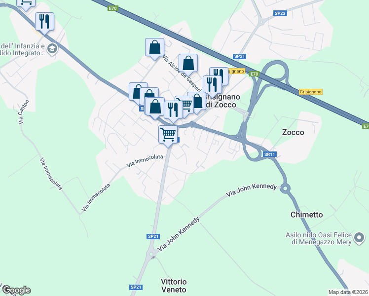 map of restaurants, bars, coffee shops, grocery stores, and more near 17 Via Gioacchino Rossini in Grisignano di Zocco