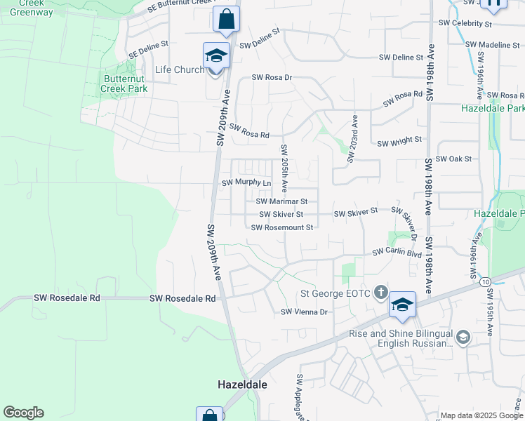 map of restaurants, bars, coffee shops, grocery stores, and more near 20757 Southwest Skiver Street in Beaverton