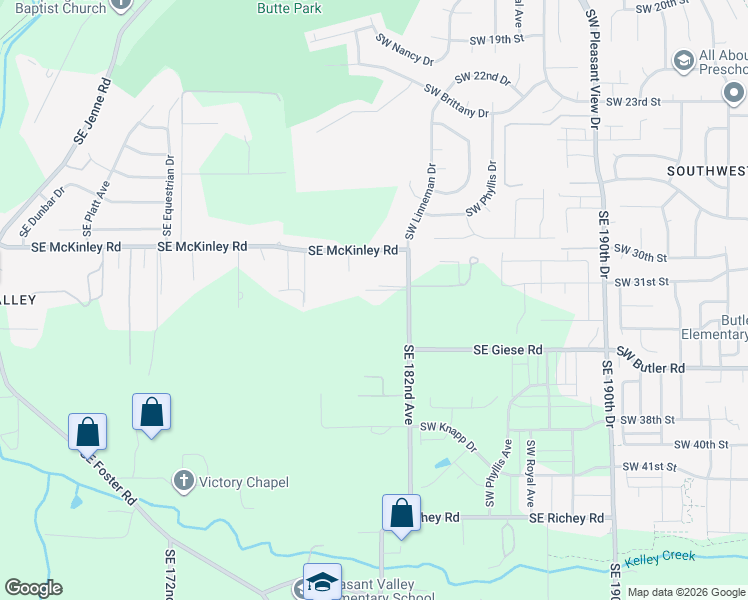 map of restaurants, bars, coffee shops, grocery stores, and more near 6699 Southeast 182nd Avenue in Gresham