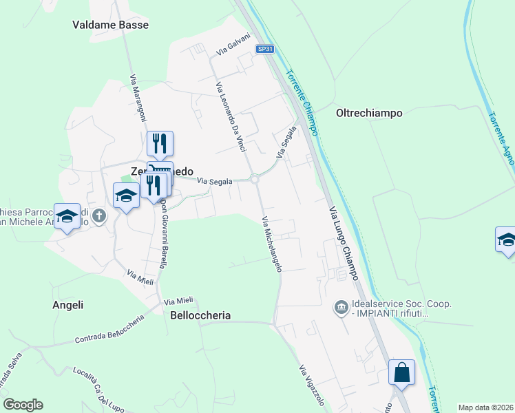map of restaurants, bars, coffee shops, grocery stores, and more near 8 Via Michelangelo in Zermeghedo