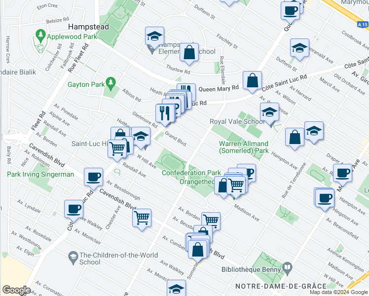 map of restaurants, bars, coffee shops, grocery stores, and more near in 