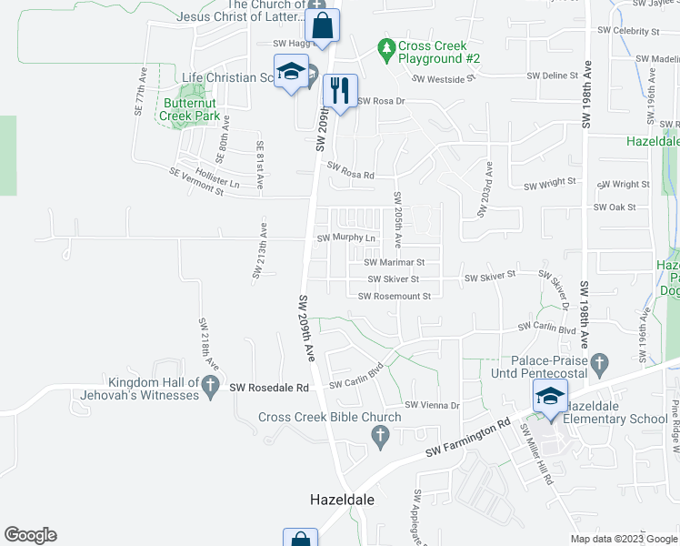 map of restaurants, bars, coffee shops, grocery stores, and more near 20839 Southwest Skiver Street in Beaverton