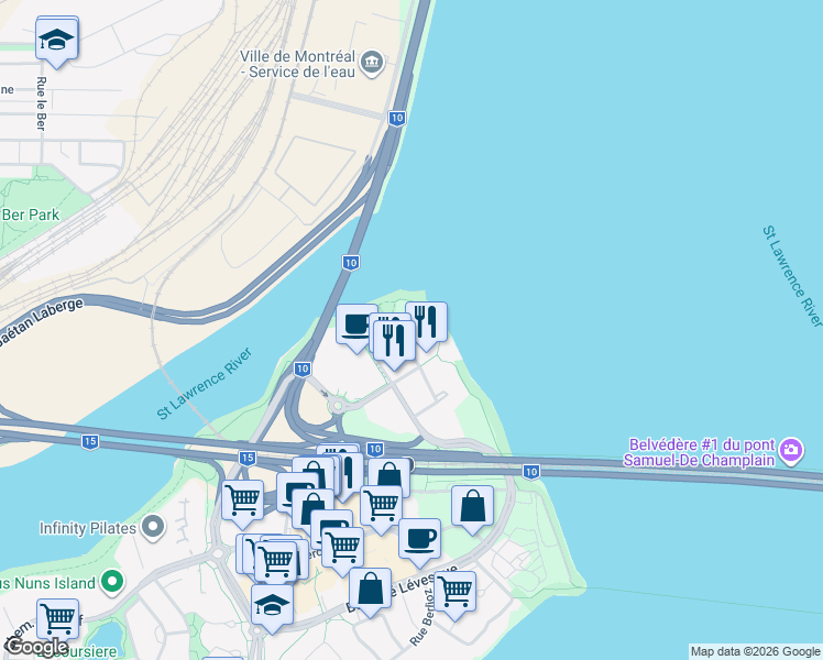 map of restaurants, bars, coffee shops, grocery stores, and more near 135 Rue de la Rotonde in Montréal
