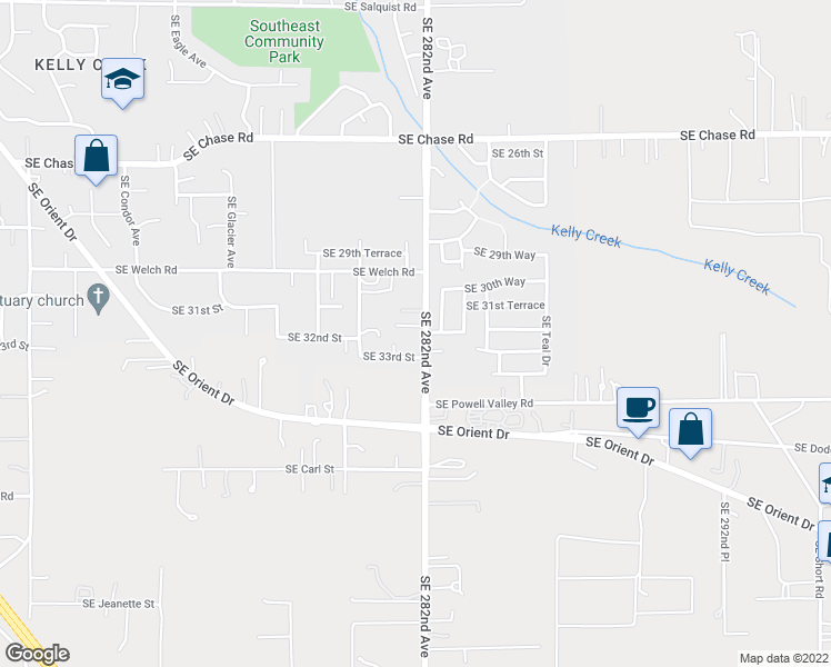 map of restaurants, bars, coffee shops, grocery stores, and more near 3241 Southeast 282nd Avenue in Gresham