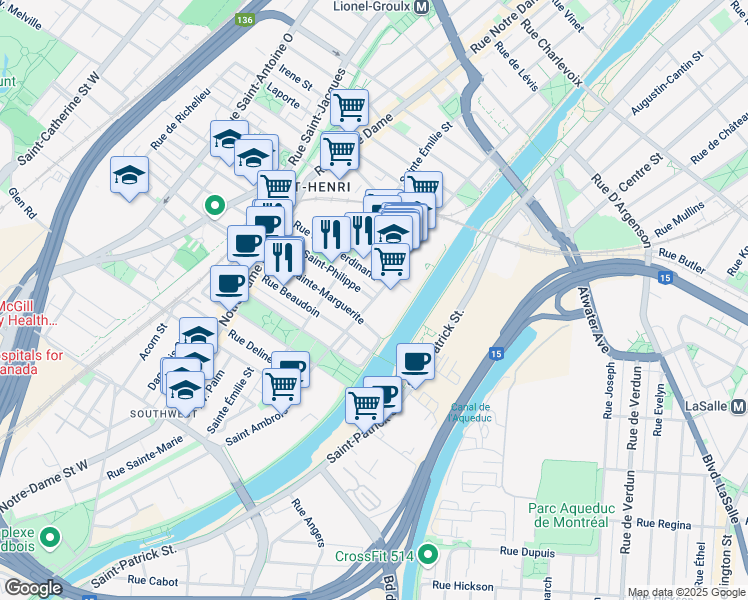 map of restaurants, bars, coffee shops, grocery stores, and more near 4220 Saint Ambroise Street in Montreal