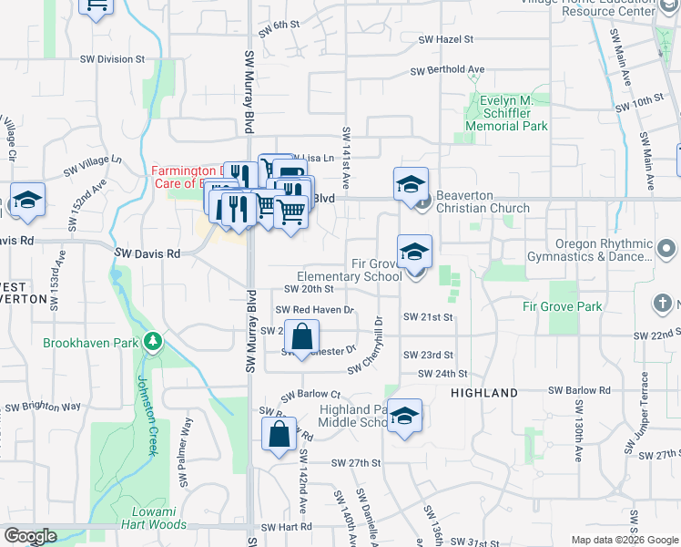 map of restaurants, bars, coffee shops, grocery stores, and more near 6335 Southwest Fisher Avenue in Beaverton