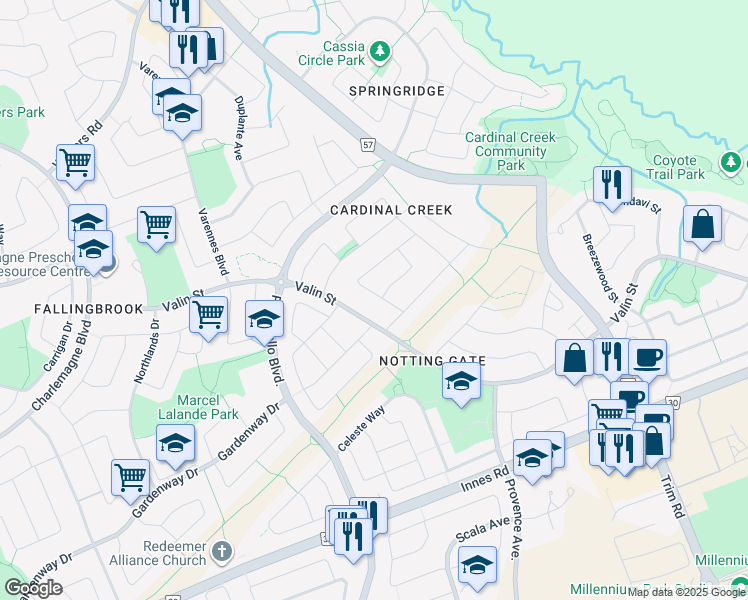 map of restaurants, bars, coffee shops, grocery stores, and more near 974 Gosnell Terrace in Ottawa
