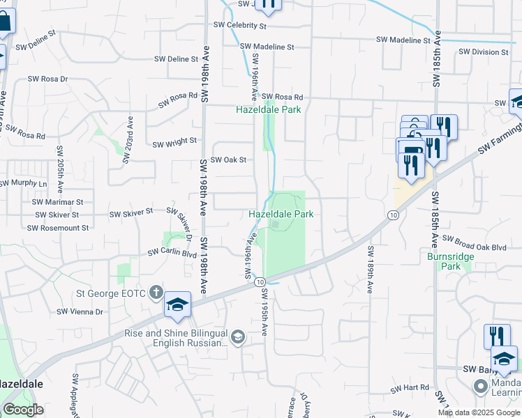 map of restaurants, bars, coffee shops, grocery stores, and more near 6330 Southwest 196th Avenue in Aloha