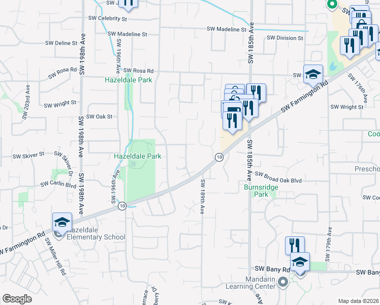 map of restaurants, bars, coffee shops, grocery stores, and more near 6310 Southwest 190th Avenue in Aloha
