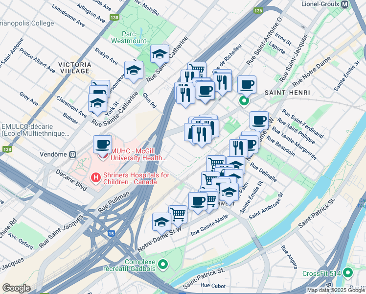 map of restaurants, bars, coffee shops, grocery stores, and more near 765 Rue Desnoyers in Montréal