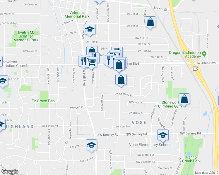 map of restaurants, bars, coffee shops, grocery stores, and more near 6369 Southwest Lombard Avenue in Beaverton