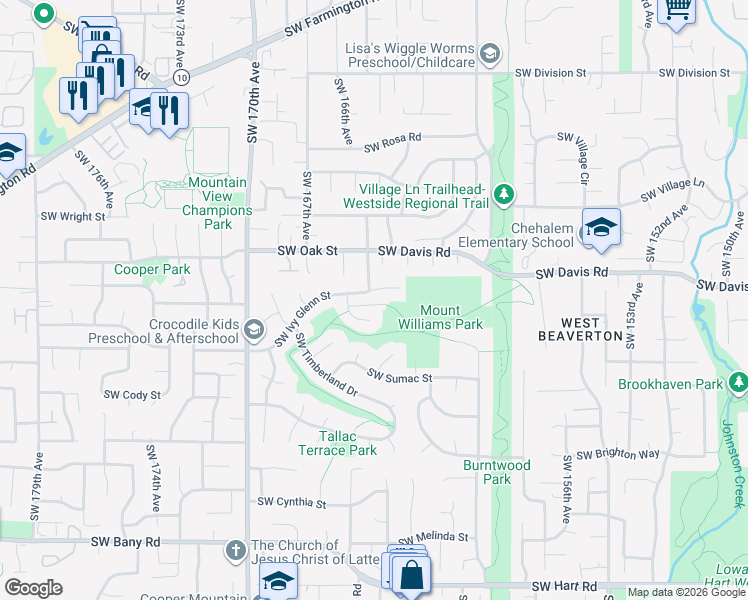 map of restaurants, bars, coffee shops, grocery stores, and more near 16470 Southwest Taft Court in Beaverton