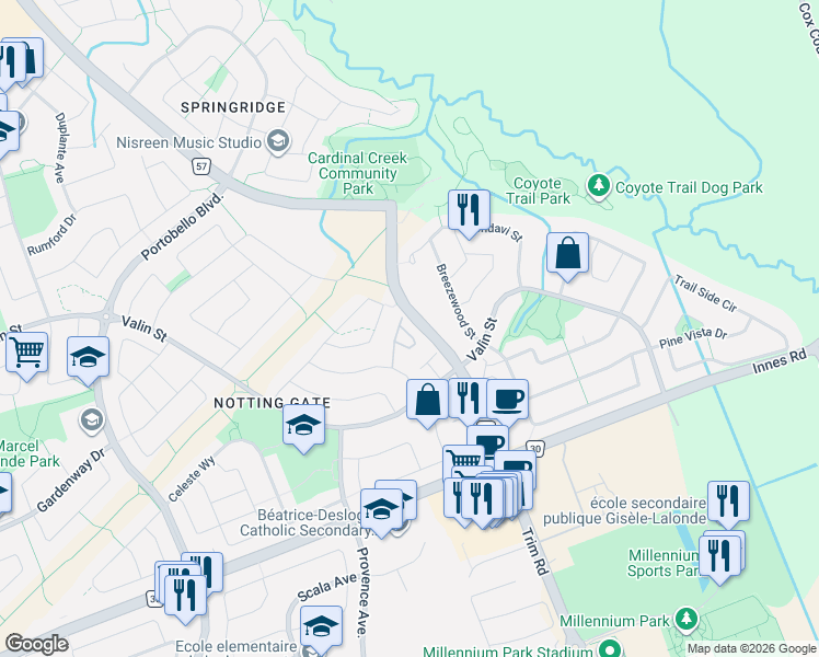 map of restaurants, bars, coffee shops, grocery stores, and more near 147 Destiny Private in Ottawa
