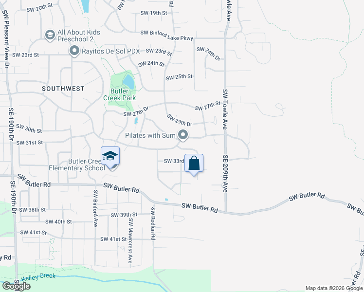 map of restaurants, bars, coffee shops, grocery stores, and more near 1990 Southwest Willow Parkway in Gresham