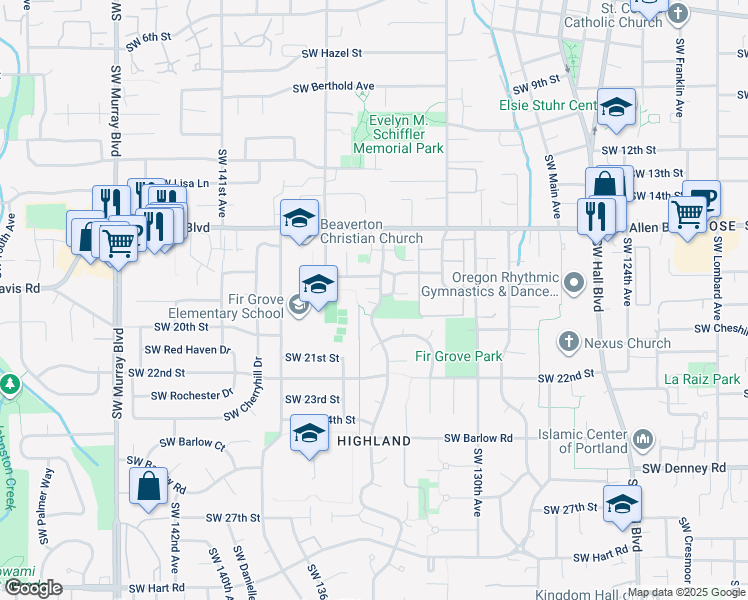 map of restaurants, bars, coffee shops, grocery stores, and more near 6341 Southwest Valley Avenue in Beaverton