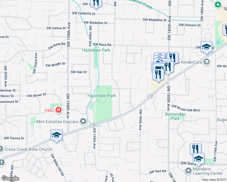 map of restaurants, bars, coffee shops, grocery stores, and more near 19265 Southwest Prospect Place in Aloha