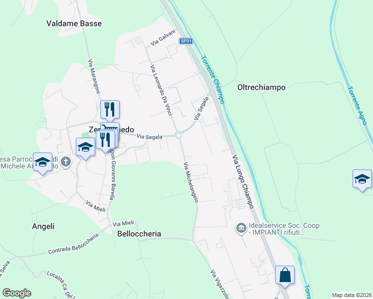 map of restaurants, bars, coffee shops, grocery stores, and more near 8 Via Michelangelo in Zermeghedo