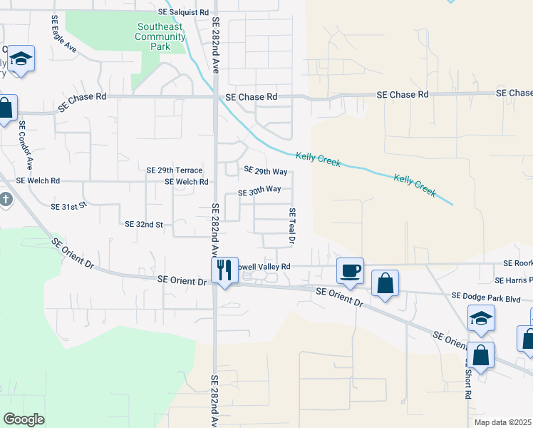 map of restaurants, bars, coffee shops, grocery stores, and more near 6258 Southeast 32nd Terrace in Gresham