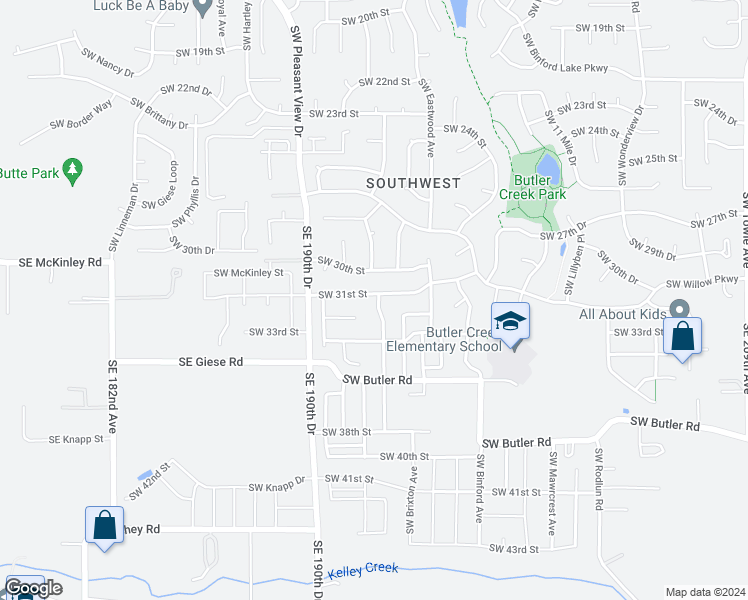 map of restaurants, bars, coffee shops, grocery stores, and more near 3220 Southwest 31st Street in Gresham