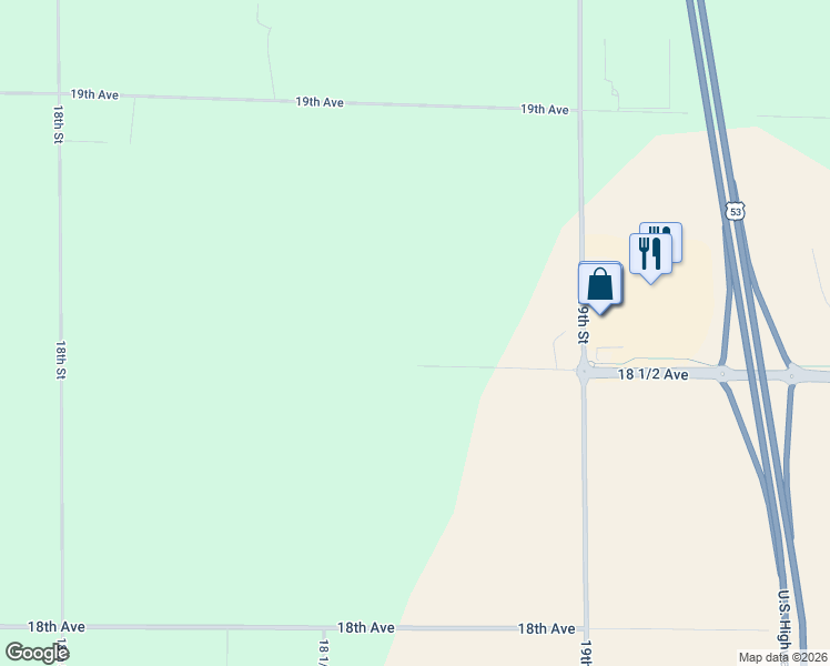 map of restaurants, bars, coffee shops, grocery stores, and more near 1870 18 1/2 Avenue in Rice Lake