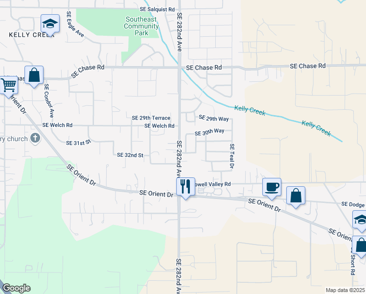 map of restaurants, bars, coffee shops, grocery stores, and more near 3241 Southeast 282nd Avenue in Gresham