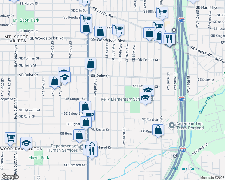 map of restaurants, bars, coffee shops, grocery stores, and more near 8508 Southeast Glenwood Street in Portland